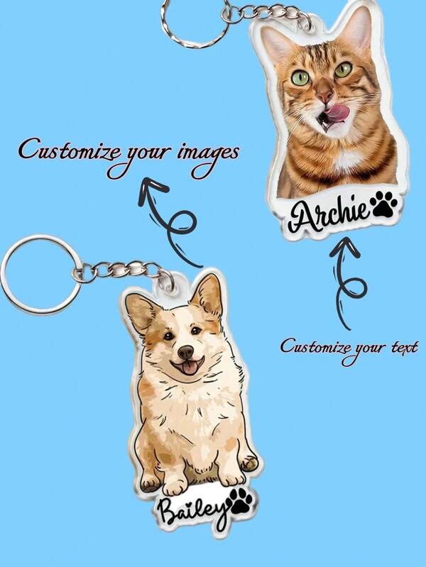 Portachiavi personalizzabile per animali domestici con foto e testo, portachiavi in acrilico personalizzato come regalo per padroni di animali domestici