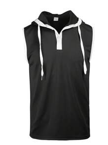 1pc Men's Black Hooded Sports Tank Top, Comfortable & Skin-Friendly, Pullover Style Casual Sports Vest