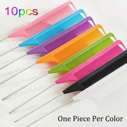 10/5件套专业尖尾梳/分尾梳/分缝梳/不锈钢尖尾梳/防静电发梳：多功能梳子，适用于普通发质，可梳理打结头发，打造糖果色发型，是美发师、沙龙和家庭使用的理想之选。发梳、梳子、美发工具，适用于理发店、美容院、返校季、旅行度假等场合。刷子、发梳、木梳、迷你发梳、解结梳、卷发梳、美发设备、旅行必备品、发型、美发、发梳、背梳、造型梳、卷发梳、边缘梳、发梳、梳发、发梳套装、梳发、卷发梳、解结梳、女士发梳、头发、旅行、美发产品、美发工具、美发用品、理发师、理发师配件、理发店、美发设备