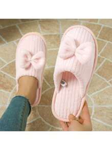 Fashionable New Striped Bow Slip-On Slippers, Comfortable Slip-On Shoes For Spring, Autumn And Winter - Pink - View 5