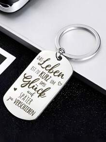 1 pieza Nueva Placa conmemorativa en acero inoxidable grabada con el lema inspirador alemán "La vida es corta, no retrases la felicidad", colgante de llavero, regalo para colegas y amigos