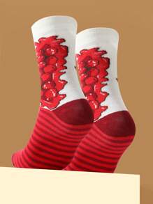 1 Par de Calcetines Únicos de Mujer con Diseño de Triángulos de Pizza, Calcetines Casuales Suaves y Transpirables, Diseño Creativo Adecuado para el Hogar, Salidas, Fiestas para Mejorar el Ambiente Festivo, Regalo Novedoso para Familiares y Amigos, Unisex para Todas las Estaciones