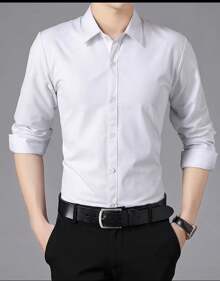 Men's Long Sleeve Slim Fit Dress Shirt - White - View 1