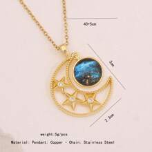 1 件星空、心形和蝴蝶设计吊坠项链，适合女性日常佩戴 - 金色 - 查看 11