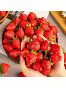 30 piezas de fresas de plástico artificiales de color rojo cereza con cuentas de vidrio y espuma realistas para decoración de hogar, cocina, fiesta y utilería de fotografía