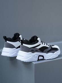 男士新款时尚运动鞋，圆头系带网眼透气软底轻便步行鞋，适合青少年休闲、户外运动、度假旅行、毕业礼物、生日礼服配饰 - 灰綠 - 查看 4