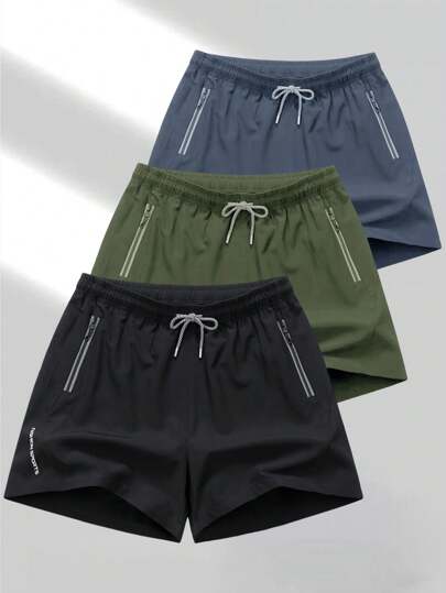 1pc Men's Summer Sports Shorts, Elastic Waist Drawstring Shorts, Printed Fitness Shorts For Indoor Gym, Outdoor Running