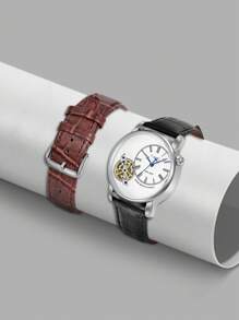 TOMI Men's Quartz Watch With Rotating Gear Second Hand Function And Interchangeable Strap, Gift Box Packaging, Suitable For Daily Life, Holiday/Festive Use - Black - View 6