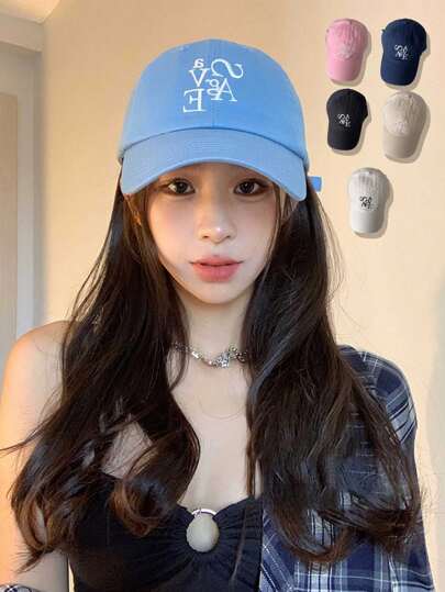1顶韩版ins风字母刺绣棒球帽，女士春秋季常规软顶大头围小脸棒球帽，朋友生日派对礼物