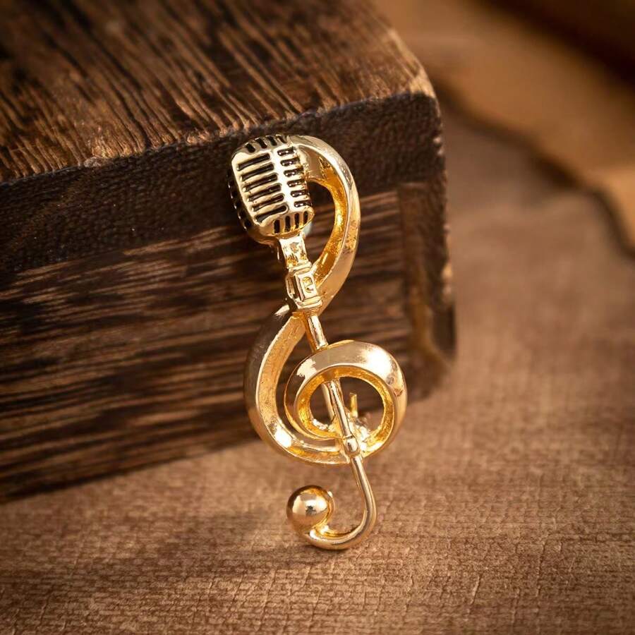 1pc Vintage Style Microphone Brooch - Gold - View 1