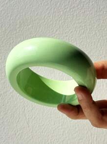 1pc Springtime Fresh Green Gradient Square & Circle Thick Resin Bracelet, Fashionable & Versatile Women's Jewelry, Personalized Gift - Multicolor - View 8