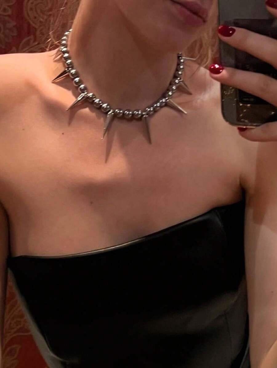 1pc Subculture Goth Punk Pearl Spike Necklace, Exaggerated Personalized Choker, Great For Halloween