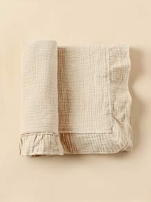 1件柔软透气100%纯棉纱布婴儿毯，带荷叶边，可用作新生儿襁褓、婴儿车遮阳篷、浴巾或婴儿房桌布