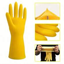 1pair Waterproof Household Cleaning Gloves - Natural Rubber, Non-Slip, Stain Resistant, Suitable For Kitchen, Bathroom, Laundry, Gardening, Car Wash (The Color Is Random)