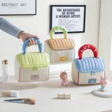 18*17.5*13cm Cute House Shaped Makeup Bag, Soft & Colorful 2-Tone Design, Large Capacity, Portable Travel Toiletry Organizer,For Holiday Beach, Bathroom Collection, Bedroom Collection, Large Capacity - Multicolor - View 3