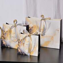 Bolsa de regalo con patrón de mármol, bolsa de tela de moda con cinta, bolsa de embalaje de regalo de fiesta, bolsa de papel para ropa