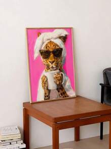 1pc Modern Leopard Print Morning Coffee Color Dopamine Print Oil Painting Poster Living Room Home Decoration Picture, Frameless