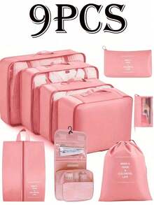 9件套旅行收纳套装：便携式收纳袋、多功能洗漱包、大容量化妆包、手提包、鞋袋、户外包、压缩袋、洗衣袋、瓶袋、内衣袋 - 彩色 - 查看 20