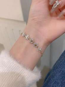 1件奢华优雅金色花朵星星可调节手链，适合女士日常佩戴 - 金色 - 查看 3