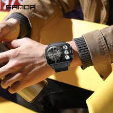 SANDA. SANDA Square Dial Digital Watch For Men Military Army Countdown Sport Quartz Wristwatch Man Large Dial Silicone Multifunctional Chronograph Waterproof Male LED Clock