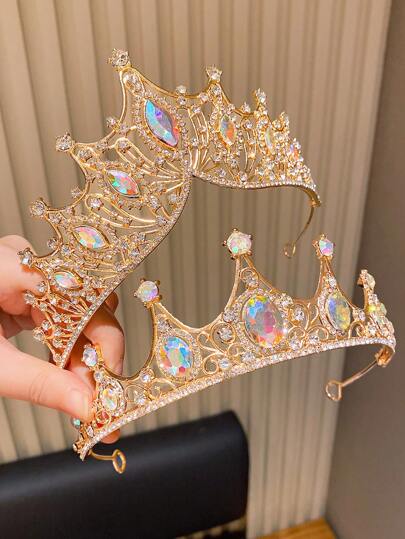 2 piezas Corona de princesa dorada, regalos para niñas, diadema para fiesta de cumpleaños, tocado para fiesta de vacaciones, corona de bola europea y americana, accesorio para foto de fiesta de cumpleaños, accesorios de decoración de boda, diadema nupcial