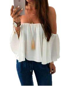 Blusa Tipo Campesina Hombros Descubiertos - Blanco - Ver 2