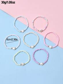 Set de 7 pulseras decorativas para niñas con dijes de corazón, estrella y mariposa de cuentas de colores, para uso diario