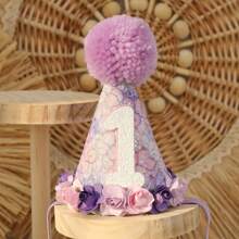 1pc Shiny Birthday Party Cone Hat With Floral Decor, Universal Celebration Headwear For Birthday And Festive Occasions, Photo Prop