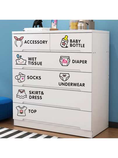 Multifunctional Waterproof Removable English Wall Stickers, Special Decorative Stickers For Baby Rooms And Bedrooms, Suitable For Back To School Season, Baby Girl Clothes Identification Classification Storage Guide Stickers, Soft Color Simple And All-Match Wall Decor Stickers For Children's Rooms