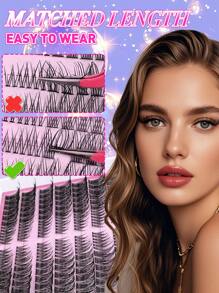 288 件自然 D 卷猫眼单根睫毛簇，8-16 毫米左+右，可配对单簇，自然纤细、超柔软、超轻 DIY 睫毛延长套装，带化妆工具粘合和密封、睫毛镊子和睫毛刷，适合初学者居家使用、日常生活、礼品套装和春季睫毛簇套装、睫毛、睫毛、假睫毛 - 黑色 - 查看 6