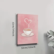 1pc Framed Canvas Poster, Pink Coffee Heart Wall Art Canvas Paintings, Ideal Gift For Bedroom Living Room Corridor, Wall Art, Room Decoration - 彩色 - 查看 8
