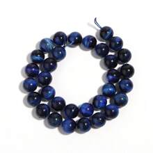 1pc Natural Dark Blue Tiger Eye Stone Round Beads, Fashionable Blue Starry Sky Ocean Dark Blue DIY Jewelry Making, Suitable For Bracelets, Necklaces, Jewelry, Phone Charms, Key Chains, Wholesale Beads - Tiger Eye Stone - View 11