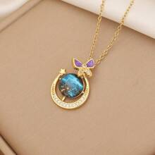 1 件星空、心形和蝴蝶设计吊坠项链，适合女性日常佩戴 - 金色 - 查看 3