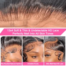 WALSDI 短鲍勃假发直发 200% 密度 14 英寸 13x4 蕾丝前假发 预拔婴儿头发 自然发际线 200 密度透明骨直蕾丝前假发 女士自然黑色 - 彩色 - 查看 6