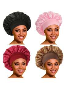 4/6pcs Satin Silk Sleep Cap, Stretchy Bands For Women, Curly Hair, Bohemia, Polyester - A - View 2
