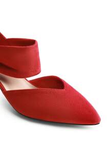 Women's Kitten Heel Pumps Pointed Toe Low Heel Dress Shoes For Work & Weddings, Slip-On Closed Toe Bridal Party Shoes - Đỏ - Xem 5