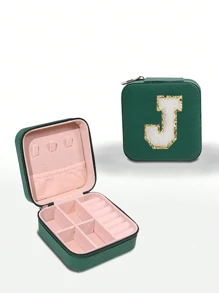 1pc 字母珠宝盒，可定制 DIY 花朵图案旅行珠宝盒，珠宝旅行袋，小珍珠珠宝盒，伴娘礼盒，耳环，项链，戒指，小巧珠宝盒，珠宝收纳盒，PU 皮革珠宝，耳环，珠宝收纳盒，创意便携式珠宝盒，耳环，礼品盒