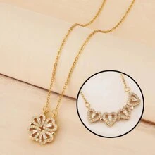 1pc New Style Heart-Linked Four-Leaf Clover Necklace, Foldable Heart Shape Fashion Choker Necklace, Suitable For Daily Wear