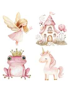 2张粉色魔法森林可爱森林仙子动物DIY UV DTF转印贴纸，适用于玻璃罐、咖啡杯、杯子、瓶子、花瓶、笔记本电脑、手机壳、卡片、插画、笔记本、计划本、工艺品、装饰品、礼品盒，防水贴纸，节日生日派对装饰 - 彩色 - 查看 4