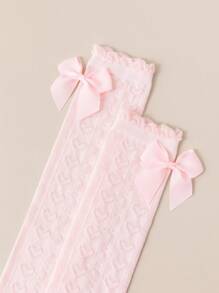 1 双带蝴蝶结蕾丝边的女童及膝袜，轻便，适合春夏季，适合 3-12 岁儿童，时尚百搭的日常穿着