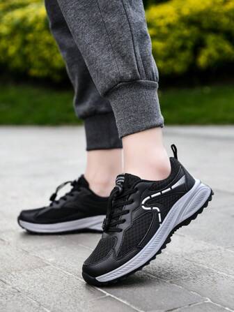 Women's Black Outdoor Hiking Shoes, Breathable Mesh Sports Running Shoes, Trainers, Tennis Shoes For Ladies In Summer