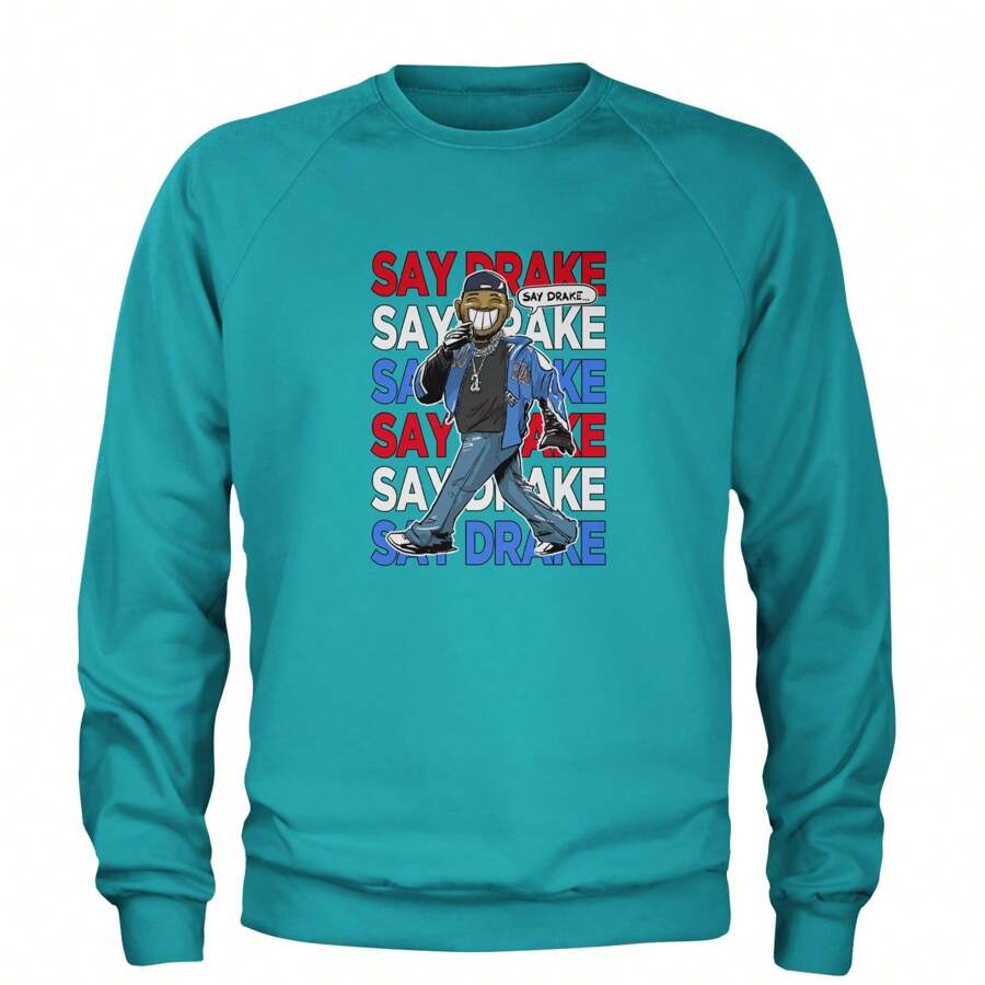 Say Drake Smiling Meme Mustard Adult Crewneck Sweatshirt - Teal - View 1