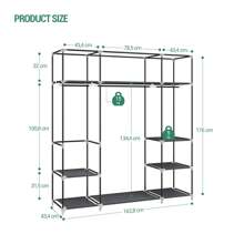 HEXCELEN Wardrobe, Freestanding Wardrobe, With Clothes Rails, Coat Stand, Fabric Shelves, Metal Frame, 3 Clothes Rails With 9 Compartments, 43 X 162 X 176cm - 黑色 - 查看 6