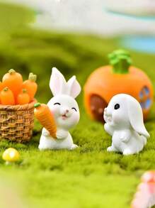 4 Pieces Set Of Charming White Rabbit Statues With Carrot And Mushroom Accents Perfect For Easter And Party Tabletop Decoration Plastic Is Perfect For Winter And New Year