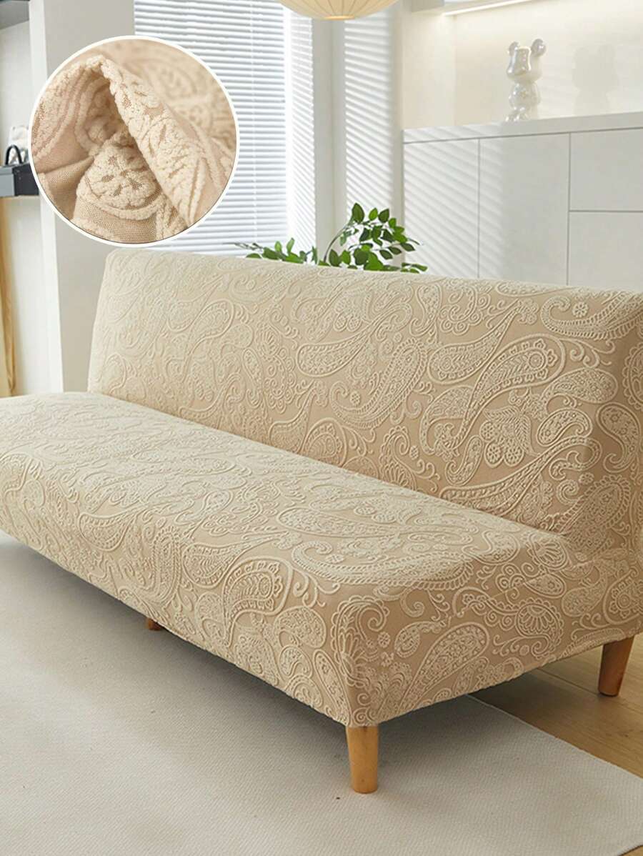 1pc High Elastic Jacquard Plush Sofa Bed Cover, Folding Armless Sofa Bed Full Cover, All-In-One Sofa Bed Slipcover For Living Room, For All Seasons