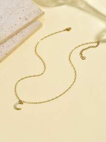 1 件金色月亮吊坠项链珠宝礼物，镶嵌方晶锆石不锈钢镀层项链，适合女士日常佩戴和节日 - 月亮吊墜項鍊 - 查看 3