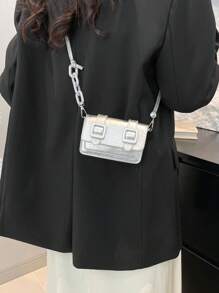 Bolso Bandolera Mini con Correa de Cadena Acrílica para Labial - Plateado - Ver 5