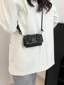 2 piezas Bolso versátil de mujer Primavera/Verano 2025 Nuevo modelo con acabado en aceite Mini lápiz labial de moda Bolso de hombro cruzado pequeño tipo caramelo para señora - Negro - Ver 5