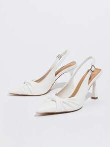 Women's Pleated Single Buckle Strap Thin Single Order Shoes Suitable For Commuting, Pointed White High Heels - White - View 6