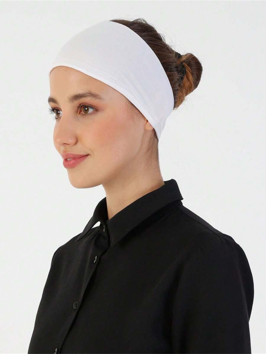 1件装 /阿拉伯/土耳其经典纯色柔软透气弹力吸汗防滑多功能宽边头巾/头巾帽，适合运动、瑜伽、化妆和休闲装扮。 - 白色 - 查看 1